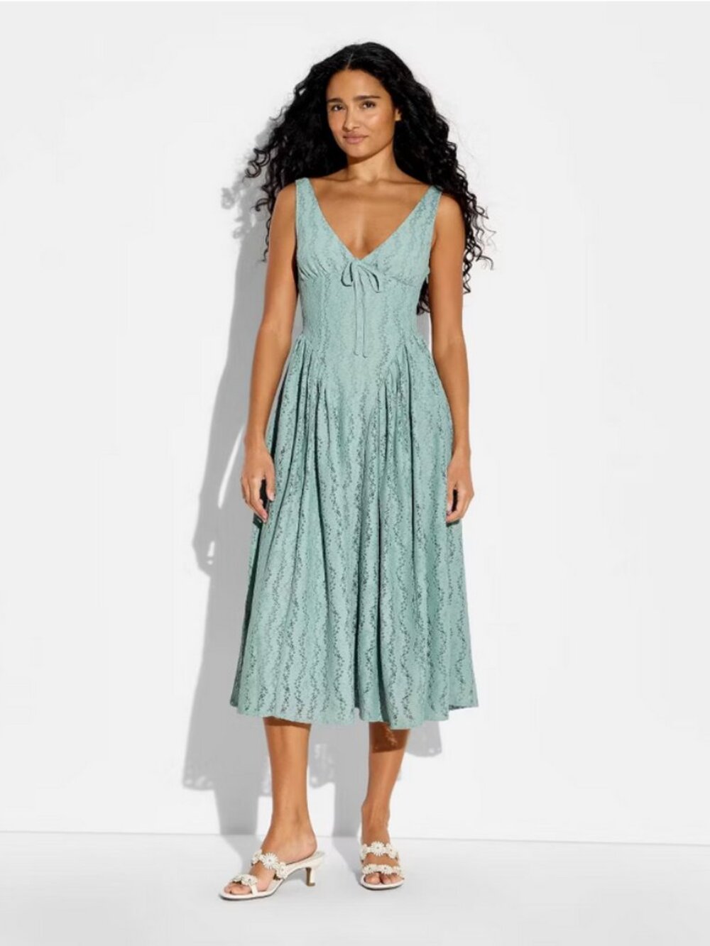 Women's Midi Lace Basque Empire Waist Dress - Wild Fable Slate Blue S